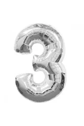 Nedi Folyo Balon 100 Cm Rakam Şişirilmemiş Gümüş (3 Rakamı) - 1