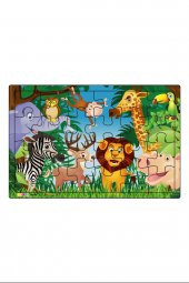 Aslan Kıral ve Arkadaşları  3-9 Yaş için 24 Parçalı Ahşap Puzzle Yapboz - 1