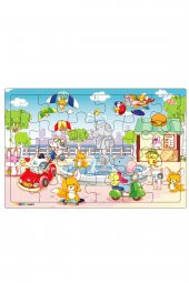 Sevimli Hayvanlar Şehirde  3-9 Yaş için 24 Parçalı Ahşap Puzzle Yapboz - 1