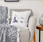 Karaca Home Kız Kulesi İndigo Throw Kırlent Set - 1