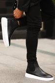 Shoetyle - Siyah Hakiki Deri Erkek Chelsea Bot - Beyaz Taban -  250-041 - 3