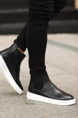 Shoetyle - Siyah Hakiki Deri Erkek Chelsea Bot - Beyaz Taban -  250-041 - 1