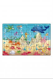 Yunus Balığı ve Arkadaşları  3-9 Yaş Çocuklar için 24 Parçalı Ahşap Puzzle Yapboz - 1