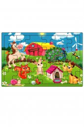 Sevimli Dostlar  3-9 Yaş Çocuklar için 24 Parçalı Ahşap Puzzle Yapboz - 1