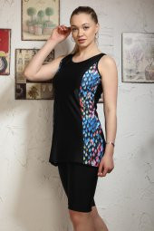 Yarı Kapalı Tesettür Mayo Kolsuz 2116 Roza Renkli Siyah thumbnail 1