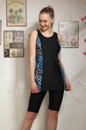 Yarı Kapalı Tesettür Mayo Kolsuz 2116 Roza Renkli Siyah thumbnail 4