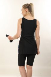 Yarı Kapalı Tesettür Mayo Kolsuz 2116 Roza Renkli Siyah thumbnail 5