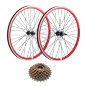 Hsgl Bisiklet 26 mtb Kırmızı çift Kat V Fren 36 D Jant 7 li Ruble Seti Hazır Akort Yapılı - 1