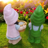 Fenerli Cüce Heykel Biblo Seti 2 Adet Dekoratif Saksılı Cüce Seti - 4