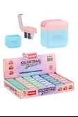 Kalemtıraş Çift Bıçaklı Hazneli 6 Renk 1 Paket MK-2040 Pastel Renkler iki Bıçaklı Jumbo Kalemtraş Kalem Açaçagı Plastik - 2