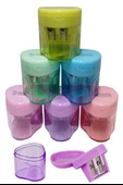 Kalemtıraş Çift Bıçaklı Hazneli 6 Renk 1 Paket MK-4014 Pastel Renkler iki Bıçaklı Jumbo Kalemtraş Kalem Açaçagı Plastik - 1