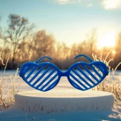 CHRİSTMAS PARTY BLUE GLASSES KALPLİ MAVİ PARTİ GÖZLÜĞÜ MAVİ PANJUR GÖZLÜK MAVİ YILBAŞI PARTİ GÖZLÜĞÜ - 1