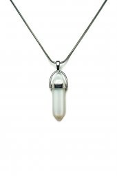 JKMA21021 ÇELİK ZİNCİRLİ OPAL DOĞALTAŞ ÇİVİ KOLYE - 1