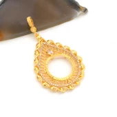 Yarım Altın Çerçeveli Kolye Ucu Altın Kaplama İşlemeli TGR-644 thumbnail 4