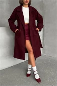 kadın astarlı bordo ithal kaşe kaban DPNBG048 - 3