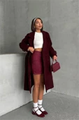 kadın astarlı bordo ithal kaşe kaban DPNBG048 - 2
