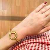 BZ Altın Kaplama Çeyrek Çerçeve Burgu Bileklik BLK-684 - 2