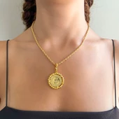 BZ Altın Kaplama Dorikalı Yarım Altınlı Kadın Kolye Ucu TGR-581 - 2