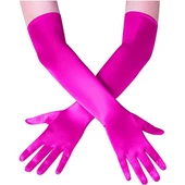 Uzun Boy Ekstra Parlak Saten Eldiven Fuşya Renk thumbnail 2