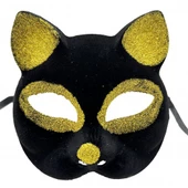 Siyah Renk Gold Simli Kedi Maskesi - 1
