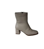 YAZKIŞ Kadın Siyah Krem Cilt 16cm Bilek Boyu Yandan Fermuarlı 6cm Kalın Topuk Kut Burun Topuklu Bot thumbnail 7