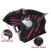 FREE-M 965 PINK ZEBRA MAT SİYAH-PEMBE ÇENE AÇILIR KASK thumbnail 2