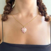 BZ Altın Kaplama Zirkon Taşlı Pembe Kalp Kolye Ucu TGR-578 - 2