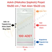 10 x 30 cm (Kapalı Hali 10 x 20 cm) 100 Adet Askılı Poşet - Meksika Şapkalı - 1