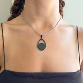 BZ 316L Çelik Siyah Yuvarlak Detaylı Kolye Ucu TGR-557 - 2