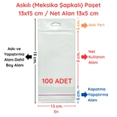 13 x 15 cm (Kapalı Hali 13 x 5 cm) 100 Adet Askılı Poşet - Meksika Şapkalı - 1