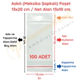 13 x 20 cm (Kapalı Hali 13 x 10 cm) 100 Adet Askılı Poşet - Meksika Şapkalı thumbnail 1