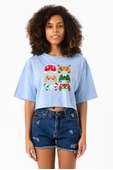 Video Game Controller Christmas Bebe Mavi Kadın Crop Tshirt thumbnail 1
