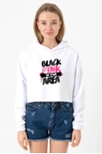 Black Pink In Your Area Beyaz Optik Kadın Crop Kapşonlu thumbnail 1