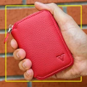 Rich Smith Mini Fermuarlı Cüzdan Hakiki Gerçek Deri 10607 Mat Kırmızı - 1