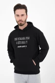 Erkek Baskılı Kapüşonlu Sweat Siyah - 1