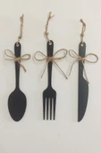 Kuzeylina 3 Parça Dekoratif Ahşap Çatal-Kaşık-Bıçak Seti Mutfak, Kahve Köşesi, Raf, Askı Süsü, Dolap,(19 cm) - 3