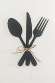 Kuzeylina 3'lü Dekoratif Ahşap Çatal-Kaşık-Bıçak Seti Mutfak, Kahve Köşesi, Dolap, Raf, Askı Süsü(19 cm) - 2