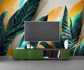 Yeşil Sarı Yaprak Çizim Desenli Duvar Kağıdı thumbnail 3