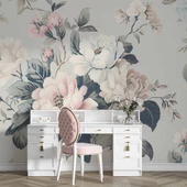 Soft Mavi Pembe Çiçek Desenli Duvar Kağıdı - 4