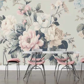Soft Mavi Pembe Çiçek Desenli Duvar Kağıdı - 5