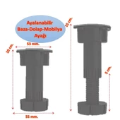 Gri Ayarlanabilir Baza Ayağı 10-15 cm - 4 Adet, Tezgah ve Mobilya Ayağı - 2