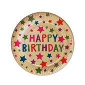 Happy Bırthday Baskılı Kraft Stars Karton Tabak Bardak 8 li - 2