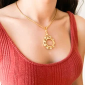 BZ Altın Kaplama Zirkon Taşlı Yarım Çerçeve Kadın Kolye Ucu TGR-471 - 2