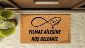 Kapı Önü Paspası Kişiye Özel Yazı Yazılır Koko Model Şeritli Sonsuzluk Kalp PK-1602 - 1