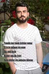 Erkek Beyaz Çapa Baskılı Kısa Kollu Bisiklet Yaka Tişört 20ETSHCAPA - 3