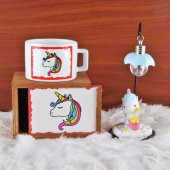 Unicorn Kutulu Kupa Sevimli Unicorn Işıklı Biblo Gece Lambası Hediye Seti - 1