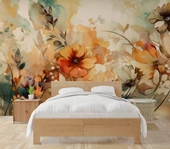 Turuncu Çiçek Çizim Deseneli Duvar Kağıdı thumbnail 2