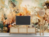 Turuncu Çiçek Çizim Deseneli Duvar Kağıdı thumbnail 3