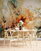 Turuncu Çiçek Çizim Deseneli Duvar Kağıdı thumbnail 5