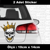 kurukafa skull iskelet taç sticker etiket - 2 adet araba kask motosiklet laptop tablet pc atv uyumlu sticker 2 adet - 1